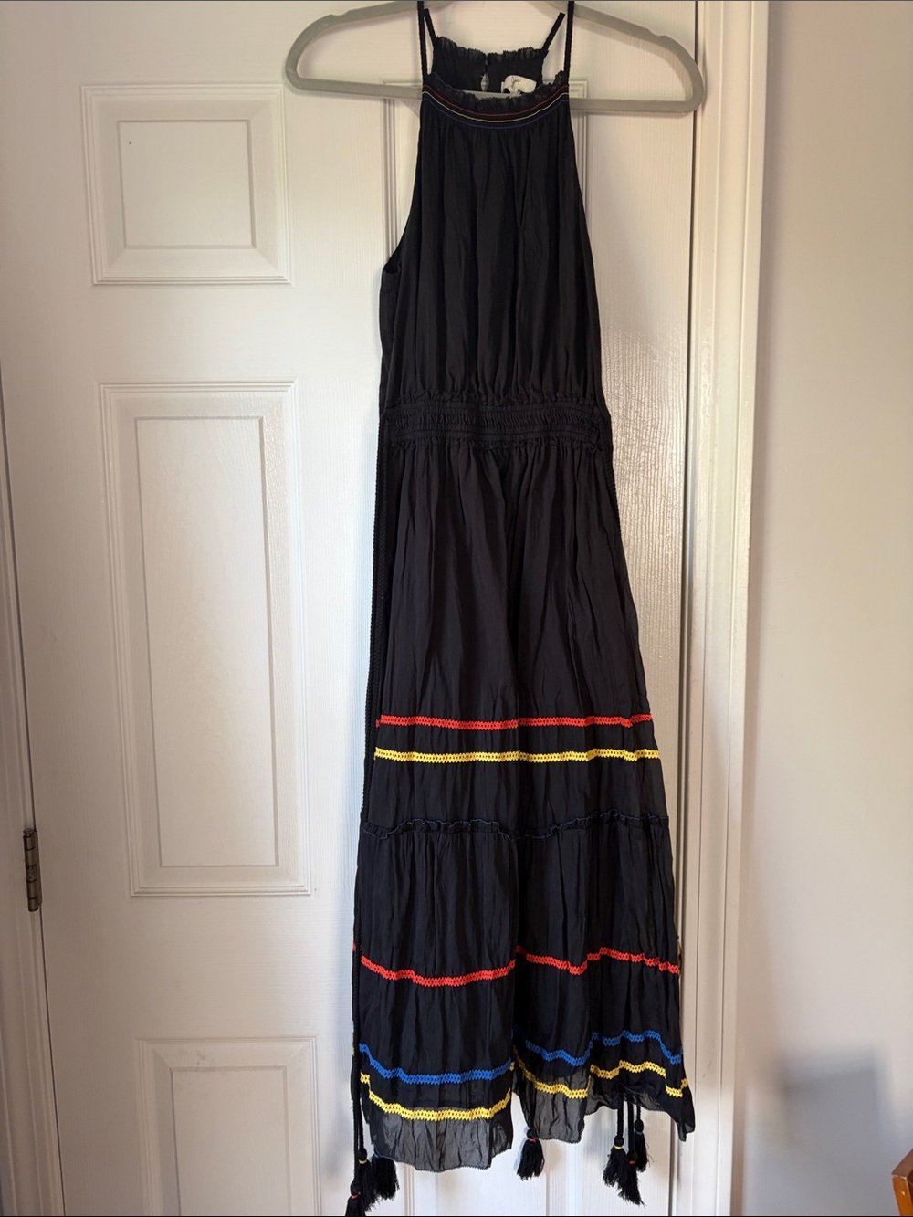Joie Black Maxi Dress with Red, Yellow & Blue Trim